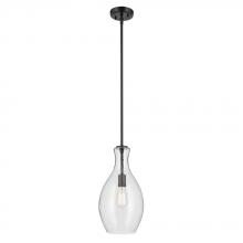  42047BKCS - Everly 17.75" 1-Light Bell Pendant with Clear Seeded Glass in Black