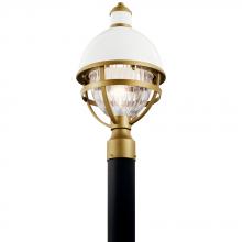 59052WH - Tollis™ 18" 1 Light Post Light with Clear Ribbed Glass White and Natural Brass