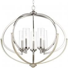  P400117-104 - Evoke Collection Five-Light Polished Nickel Clear Glass Luxe Chandelier Light
