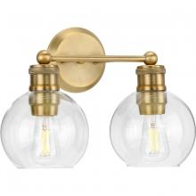  P300050-163 - Hansford Collection Two-Light Vintage Brass Clear Glass Farmhouse Bath Vanity Light
