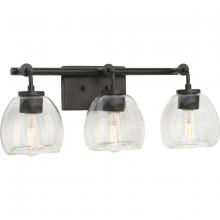  P300347-143 - Caisson Collection Three-Light Graphite Clear Glass Urban Industrial Bath Vanity Light