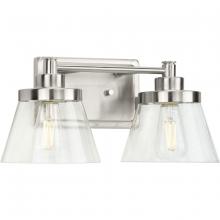  P300349-009 - Hinton Collection Two-Light Brushed Nickel Clear Seeded Glass Farmhouse Bath Vanity Light