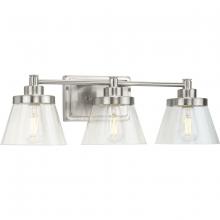  P300350-009 - Hinton Collection Three-Light Brushed Nickel Clear Seeded Glass Farmhouse Bath Vanity Light
