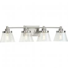  P300351-009 - Hinton Collection Four-Light Brushed Nickel Clear Seeded Glass Farmhouse Bath Vanity Light