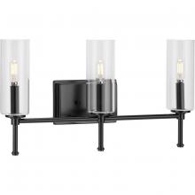  P300358-31M - Elara Collection Three-Light Matte Black Clear Glass New Traditional Bath Vanity Light