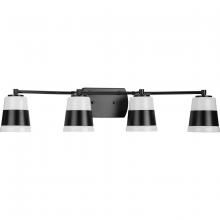  P300445-31M - Haven Collection Four-Light Matte Black Opal Glass Luxe Industrial Bath Light