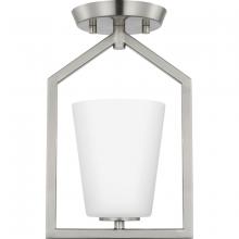  P350259-009 - Vertex Collection One-Light Brushed Nickel Etched White Contemporary Semi-Flush Mount