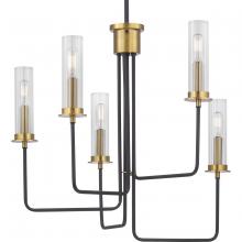  P400167-143 - Rainey Collection Five-Light Graphite Clear Fluted Ribbed Glass Modern Chandelier Light