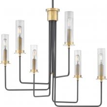 P400168-143 - Rainey Collection Six-Light Graphite Clear Fluted Ribbed Glass Modern Chandelier Light