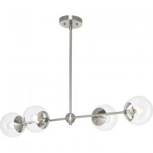  P400326-009 - Atwell Collection Four-Light Brushed Nickel Mid-Century Modern Island Light with Clear Glass Shade