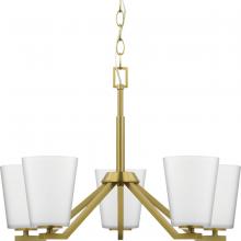  P400343-191 - Vertex Collection Five-Light Brushed Gold Etched White Contemporary Chandelier