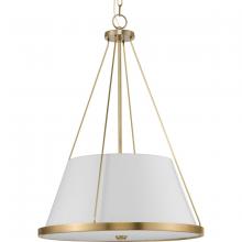  P500357-163 - Saffert Collection Three-Light New Traditional Vintage Brass White Linen Glass Pendant Light