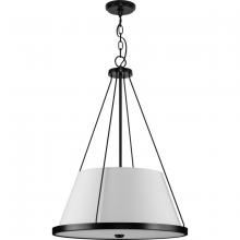  P500357-31M - Saffert Collection Three-Light New Traditional Matte Black White Linen Glass Pendant Light