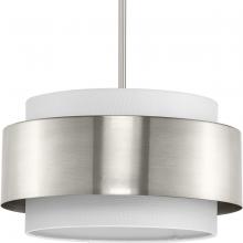  P500399-009 - Silva Collection Three-Light Brushed Nickel White Linen Shade Pendant