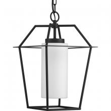 P550120-031 - Chilton Collection One-Light New Traditional Textured Black Etched Opal Glass Outdoor Hanging Light