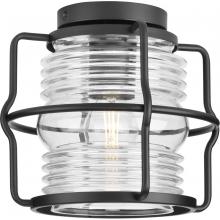  P550133-31M - Keegan Collection One-Light Matte Black Clear Glass Coastal Outdoor Flush Mount Light