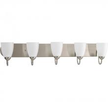  P2713-09 - Gather Collection Five-Light Brushed Nickel Etched Glass Traditional Bath Vanity Light
