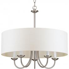  P4217-09 - Drum Shade Collection Five-Light Brushed Nickel White Textured Linen Shade Farmhouse Chandelier Ligh