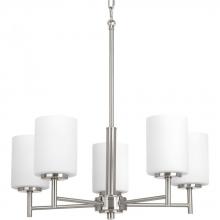  P4319-09 - Replay Collection Five-Light Brushed Nickel Etched Glass Modern Chandelier Light