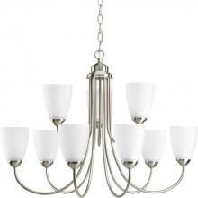  P4627-09 - Gather Collection Nine-Light Brushed Nickel Etched Glass Traditional Chandelier Light