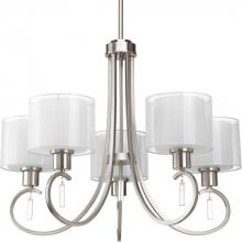  P4696-09 - Invite Collection Five-Light Brushed Nickel White  Silk Mylar Shade New Traditional Chandelier Light