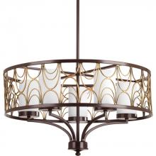  P4700-20 - Cirrine Collection Five-Light Antique Bronze Etched White Glass Global Chandelier Light