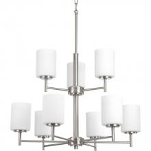  P4726-09 - Replay Collection Nine-Light Brushed Nickel Etched Glass Modern Chandelier Light