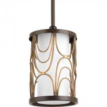  P5082-20 - Cirrine Collection One-Light Antique Bronze Etched White Glass Global Mini-Pendant Light