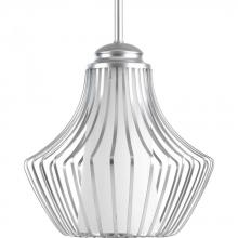  P5324-121 - Finn Collection One-Light Metallic Silver Etched White Glass Global Pendant Light
