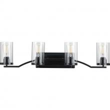  P300259-031 - Lassiter Collection Four-Light Matte Black Clear Glass Modern Bath Vanity Light