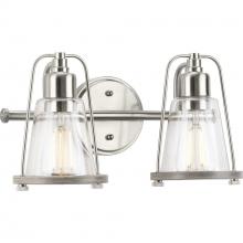  P300296-009 - Conway Collection Two-Light Brushed Nickel and Clear Seeded Farmhouse Style Bath Vanity Wall Light