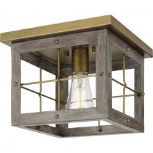  P350197-175 - Hedgerow Collection One-Light Distressed Brass and Aged Oak Farmhouse Style Flush Mount Ceiling Ligh