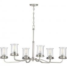  P400207-009 - Winslett Collection Six-Light Brushed Nickel Clear Seeded Glass Coastal Chandelier Light