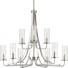  P400210-009 - Riley Collection Nine-Light Brushed Nickel Clear Glass New Traditional Chandelier Light