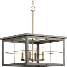  P400253-175 - Hedgerow Collection Four-Light Distressed Brass and Aged Oak Farmhouse Style Chandelier Light