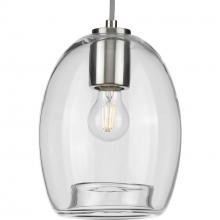  P500159-009 - Caisson Collection One-Light Brushed Nickel Clear Glass Global Pendant Light