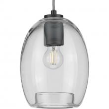  P500159-143 - Caisson Collection One-Light Graphite Clear Glass Global Pendant Light