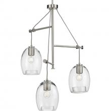  P500160-009 - Caisson Collection Three-Light Brushed Nickel Clear Glass Global Pendant Light