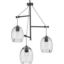  P500160-143 - Caisson Collection Three-Light Graphite Clear Glass Global Pendant Light