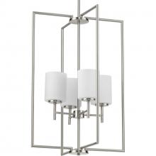  P500206-009 - Replay Collection Four-Light Brushed Nickel Etched White Glass Modern Pendant Light