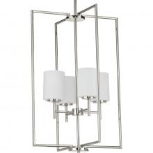  P500206-104 - Replay Collection Four-Light Polished Nickel Etched White Glass Modern Pendant Light