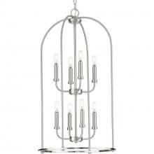  P500303-009 - Leyden Collection Eight-Light Brushed Nickel Farmhouse Style Foyer Pendant Light