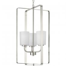  P500342-009 - League Collection Three-Light Brushed Nickel and Etched Glass Modern Farmhouse Foyer Chandelier Ligh