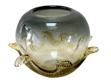  AV15532 - Amber Leaf Hand Blown Art Glass Vase