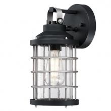  6122200 - Wall Fixture Textured Black and Industrial Steel Finish Clear Seeded Glass