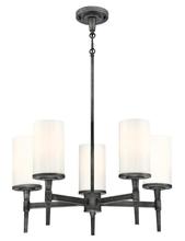  6324700 - 5 Light Chandelier Distressed Aluminum Finish White Opal Glass