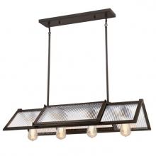  6577200 - 4 Light Chandelier Oil Rubbed Bronze Finish Clear Ribbed Glass