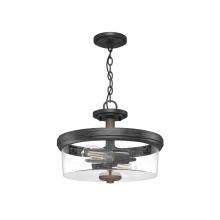  19486 - Hunter River Mill Rustic Iron and French Oak with Seeded Glass 2 Light Flush Mount Ceiling Light Fix