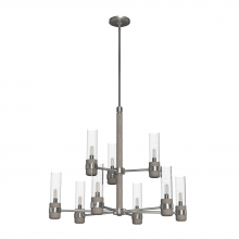  19479 - Hunter River Mill Brushed Nickel and Gray Wood with Seeded Glass 9 Light Chandelier Ceiling Light Fi