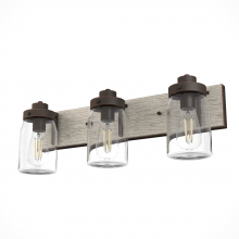  48021 - Hunter Devon Park Onyx Bengal and Barnwood with Clear Glass 3 Light Bathroom Vanity Wall Light Fixtu